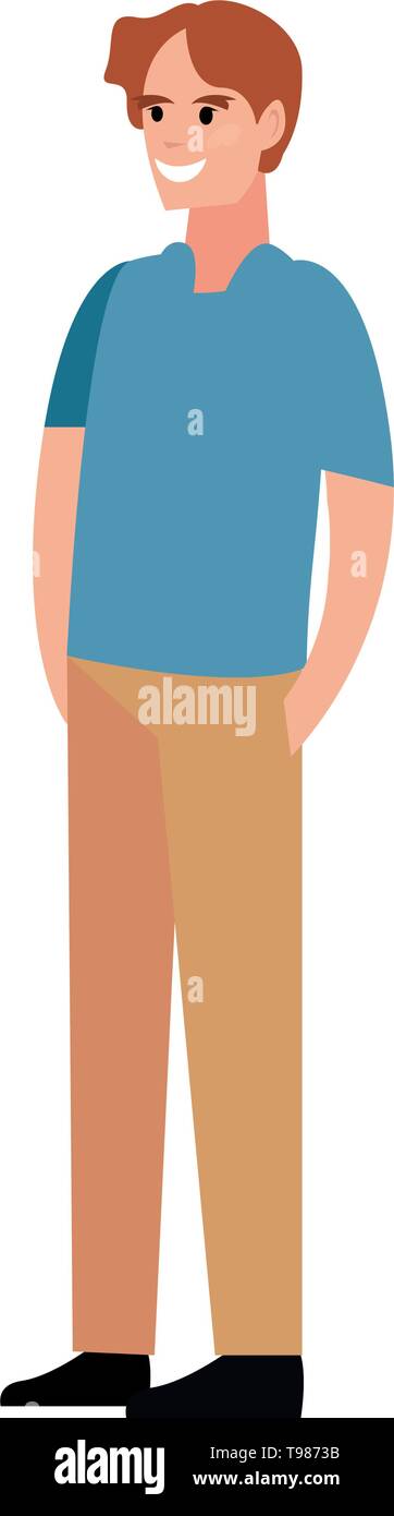 man with casual clothes standing character on white background vector ...