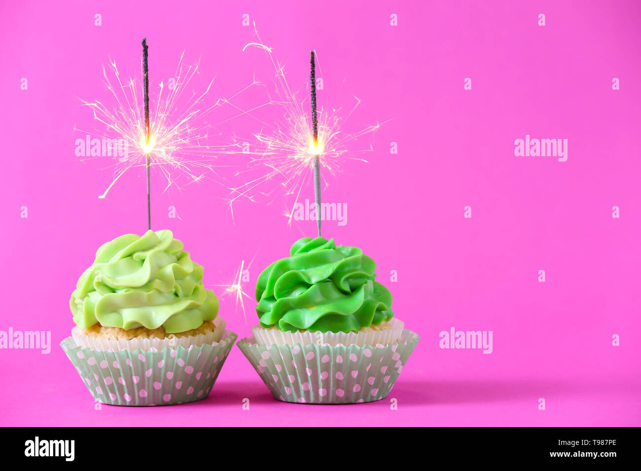 Pink Cupcakes Sparklers Copy Space High Resolution Stock Photography And Images Alamy