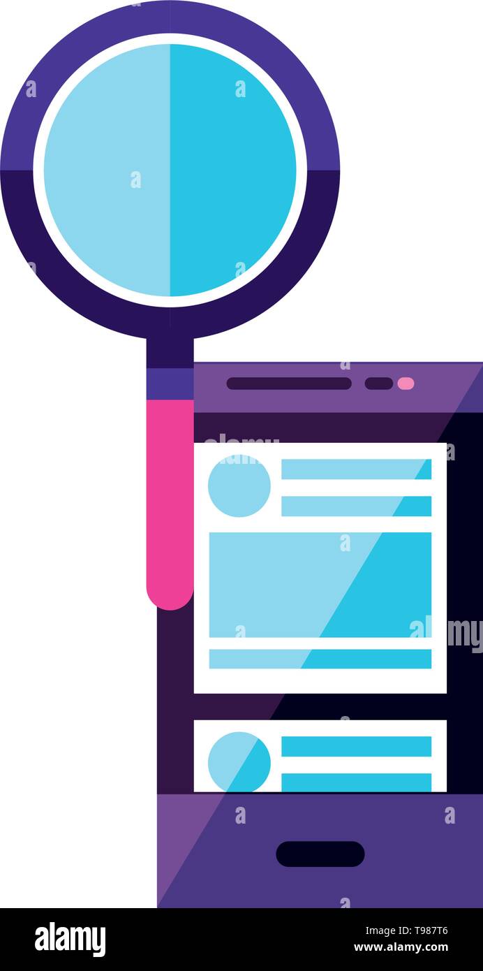 smartphone device with magnifying glass vector illustration design ...
