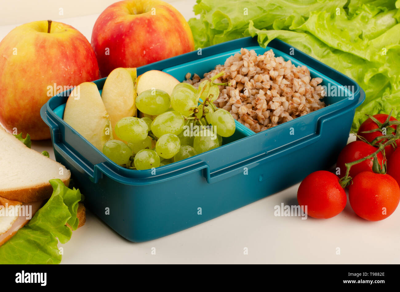 Lunch box and healthy food for picnic on isolated background Stock