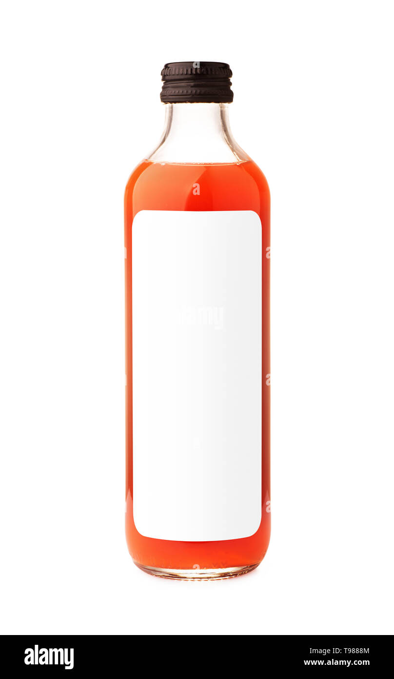 Long tall juice or jam glass orange bottle jar isolated on white background. Mock-up, ready for your design. Stock Photo