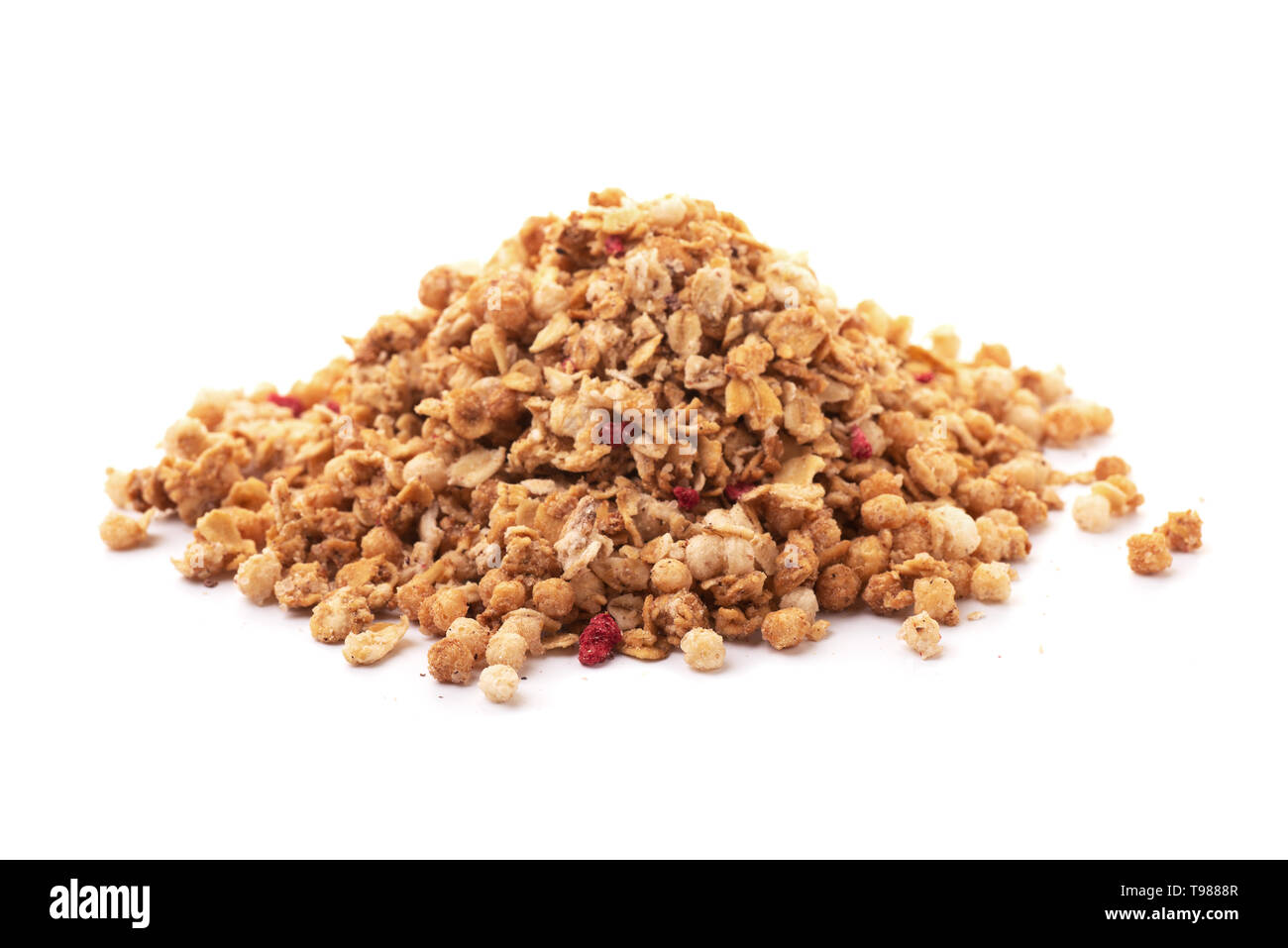 Heap of premium fruit and nut muesli isolated on white background Stock Photo