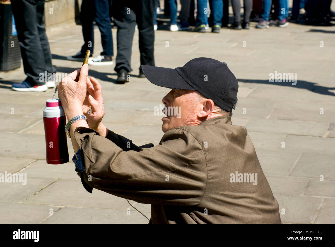 Tourist Taking Photographs, Cambridge Stock Photo