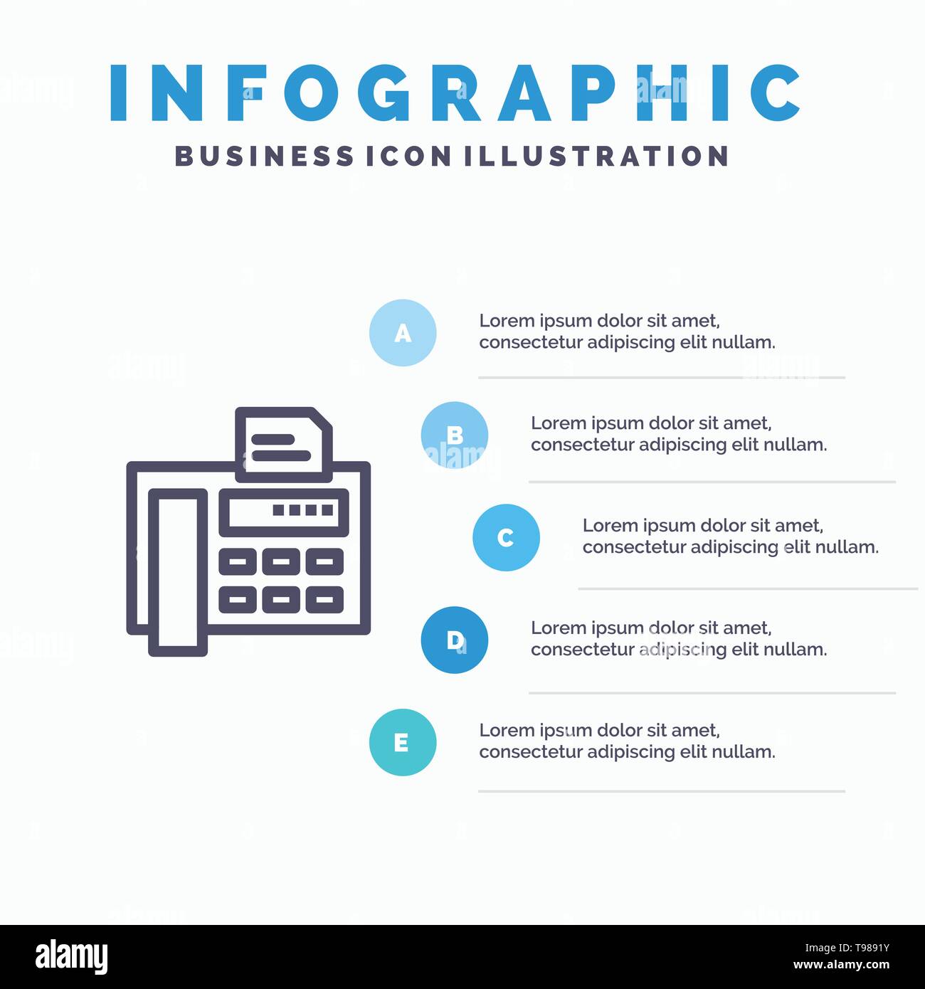 Fax, Phone, Typewriter, Fax Machine Line icon with 5 steps presentation infographics Background