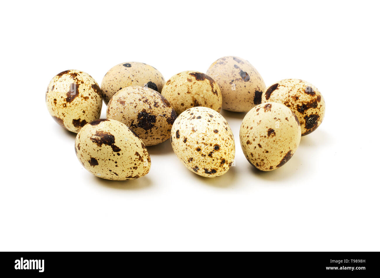 Quail eggs isolated on a white background Stock Photo