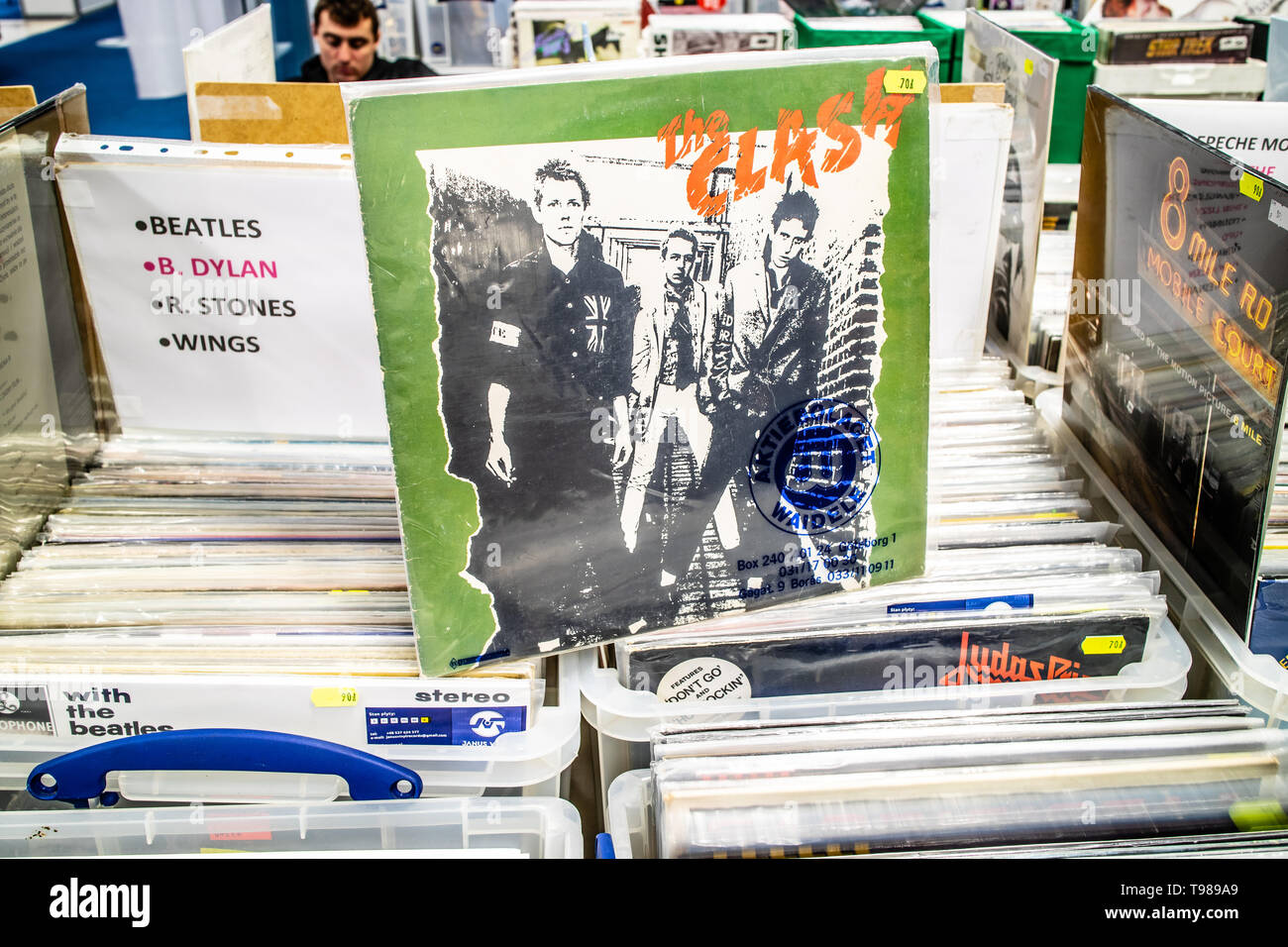 Nadarzyn, Poland, May 11, 2019 The Clash vinyl album on display for sale, Vinyl, LP, Album, Rock, English rock band, collection of Vinyls Stock Photo