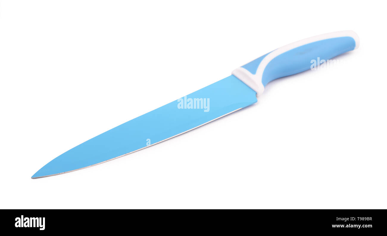 Blue ceramic knife isolated on white background Stock Photo