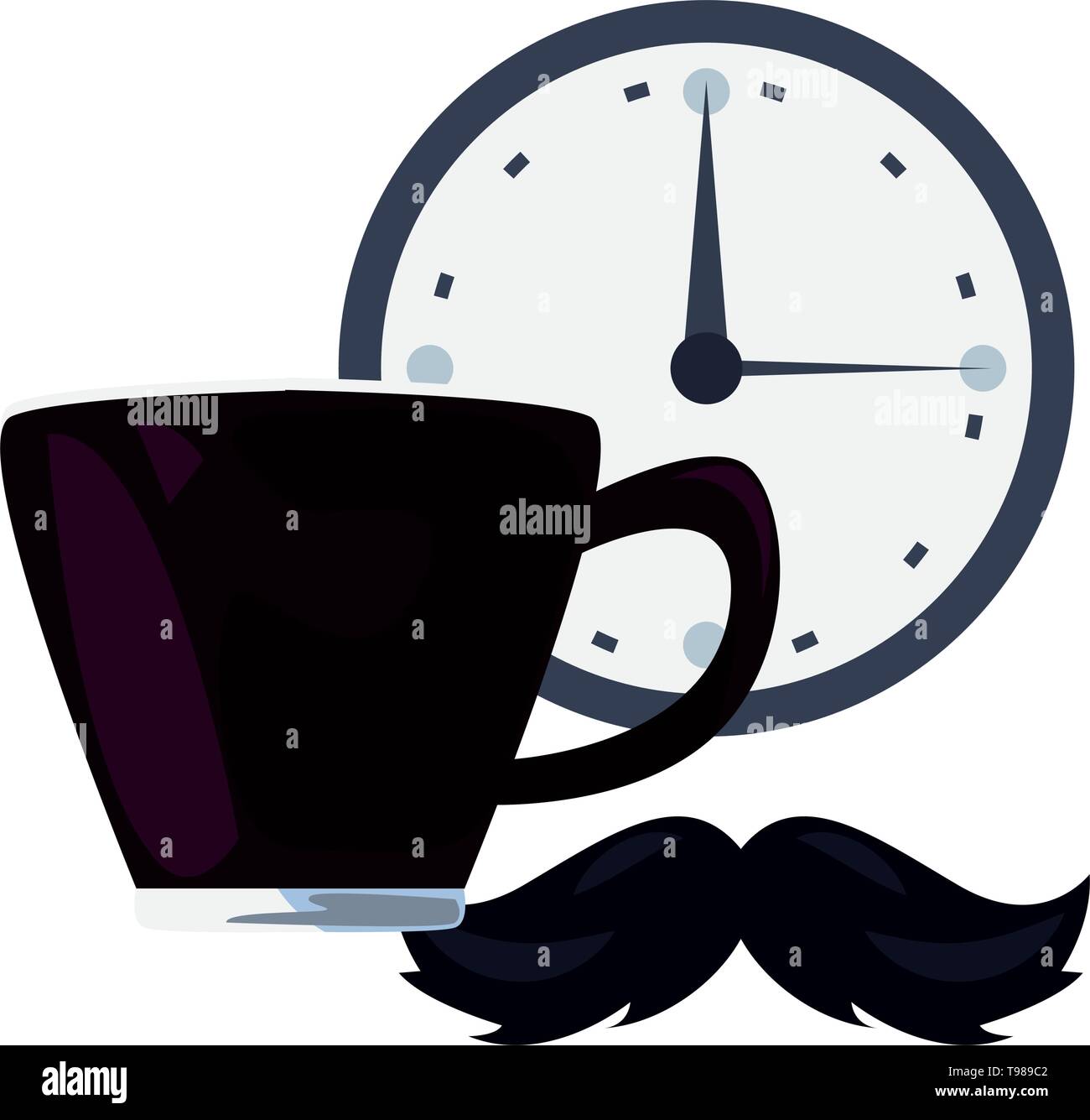 coffee cup mustache clock happy fathers day vector illustration Stock ...