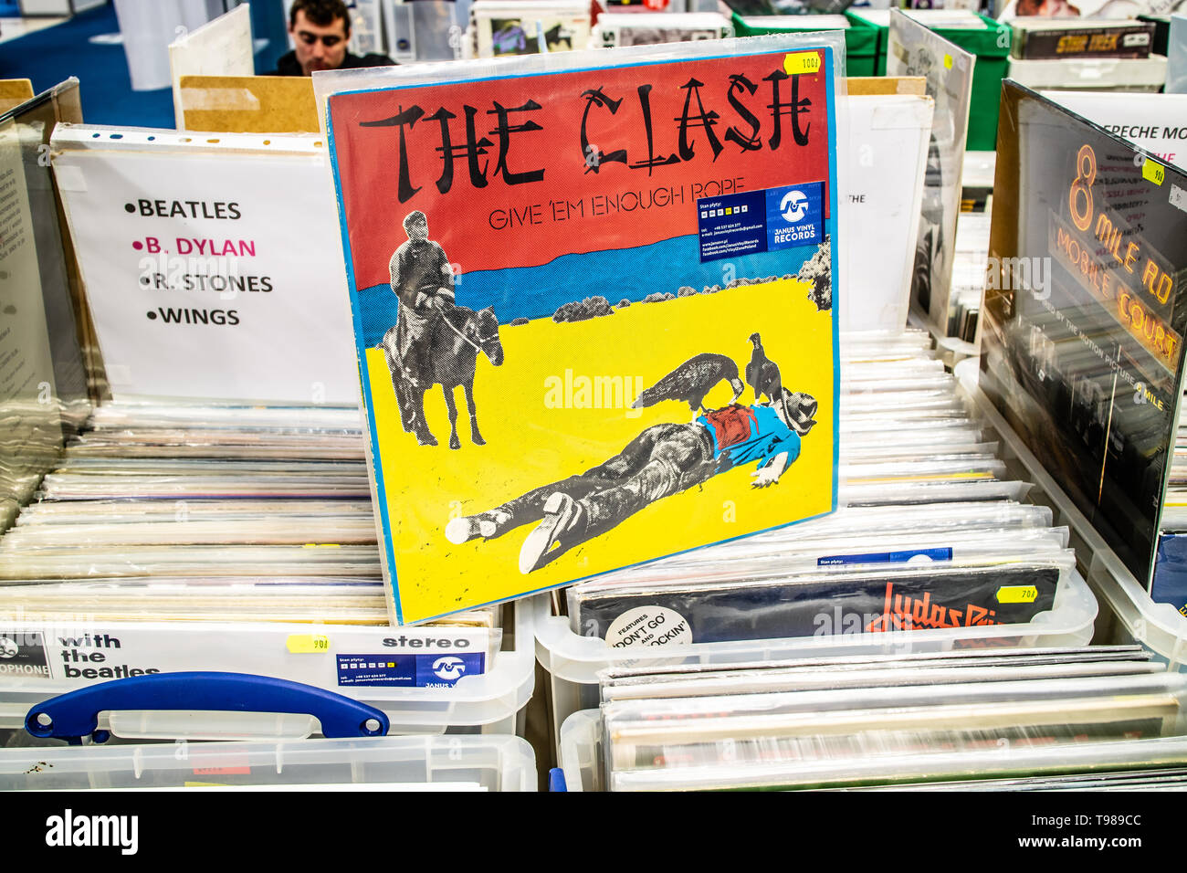 Nadarzyn, Poland, May 11, 2019 The Clash vinyl album on display for sale, Vinyl, LP, Album, Rock, English rock band, collection of Vinyls Stock Photo