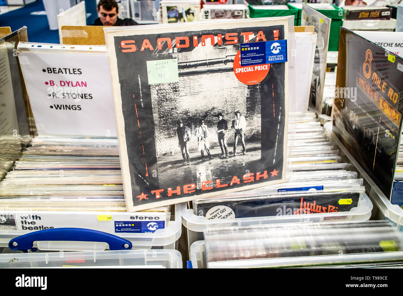 Nadarzyn, Poland, May 11, 2019 The Clash vinyl album on display for sale, Vinyl, LP, Album, Rock, English rock band, collection of Vinyls Stock Photo