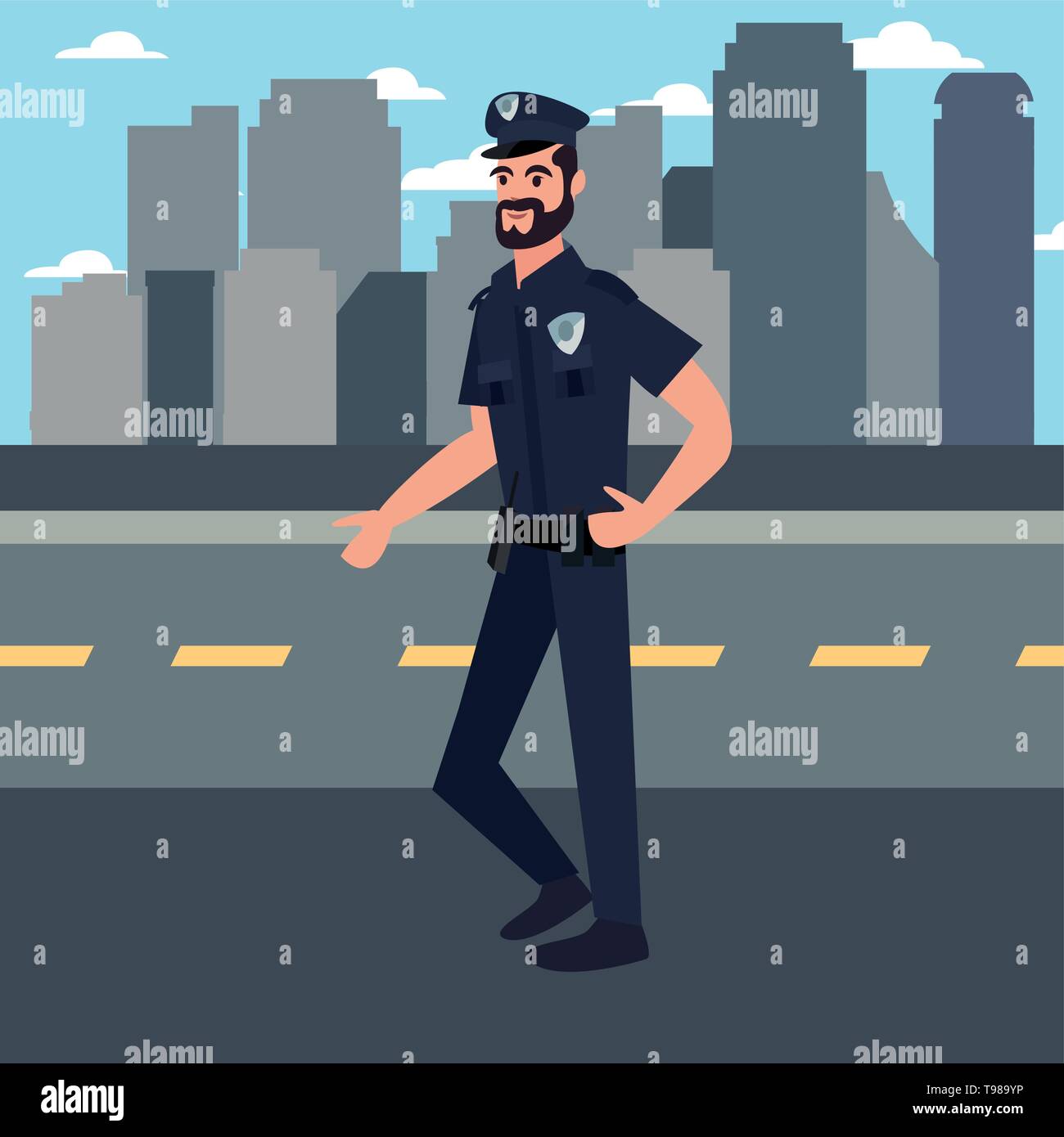 policeman city street building urban background vector illustration ...