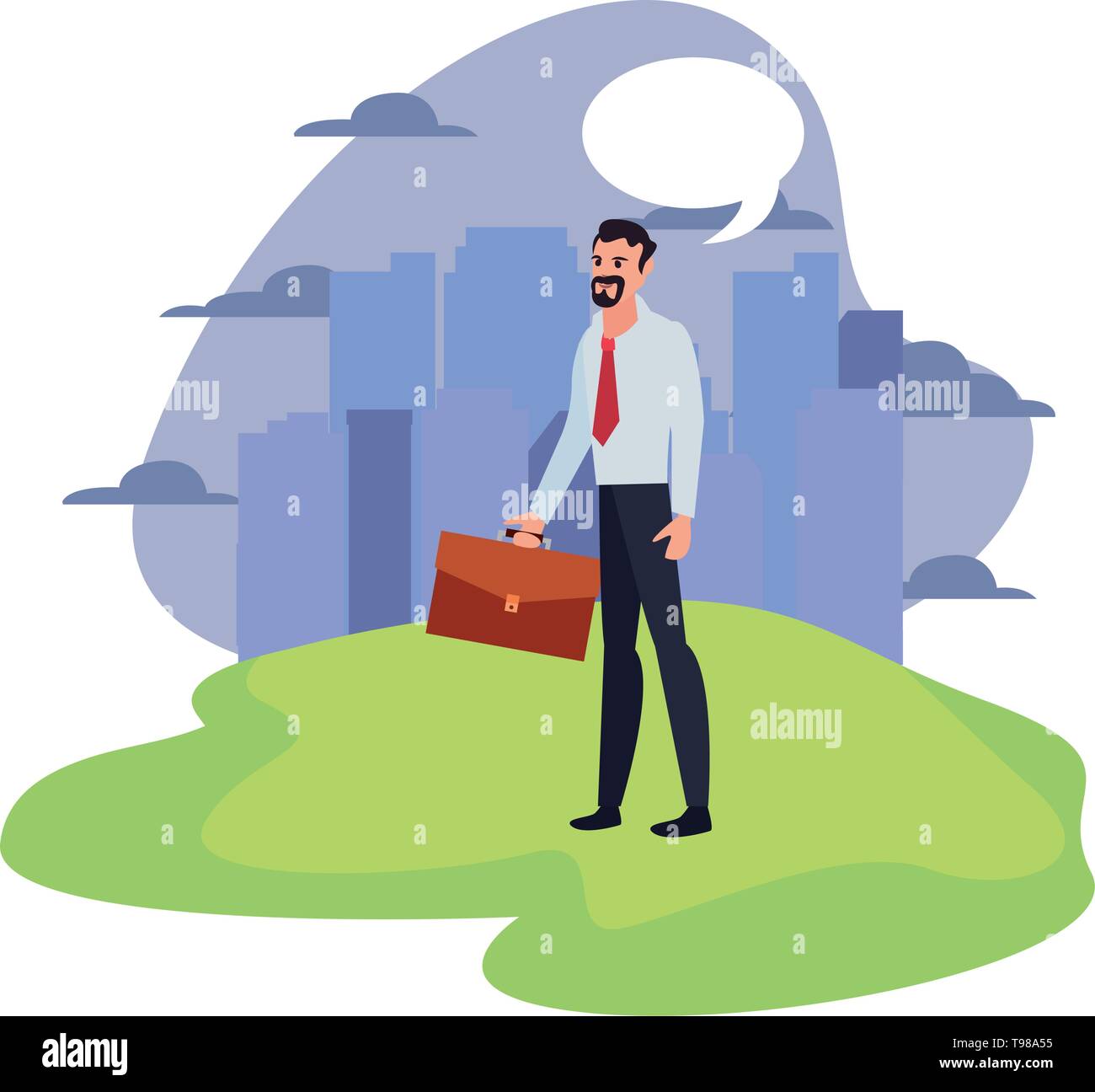 businessman with briefcase standing city background vector illustration ...