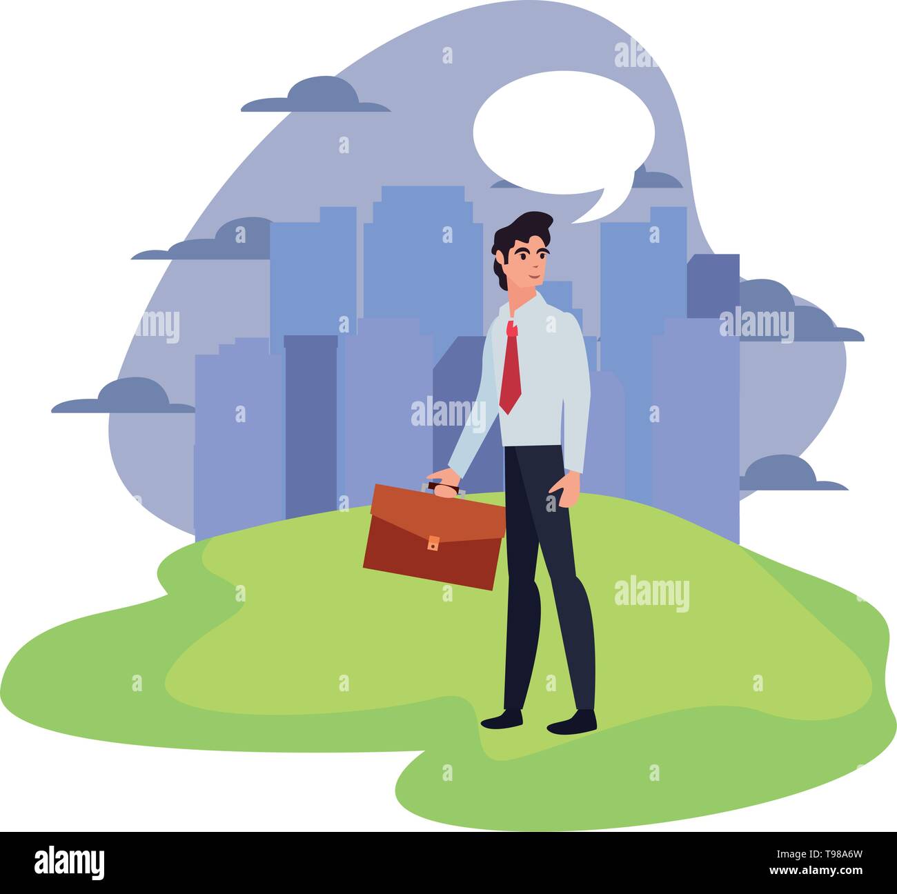 businessman with briefcase standing city background vector illustration ...