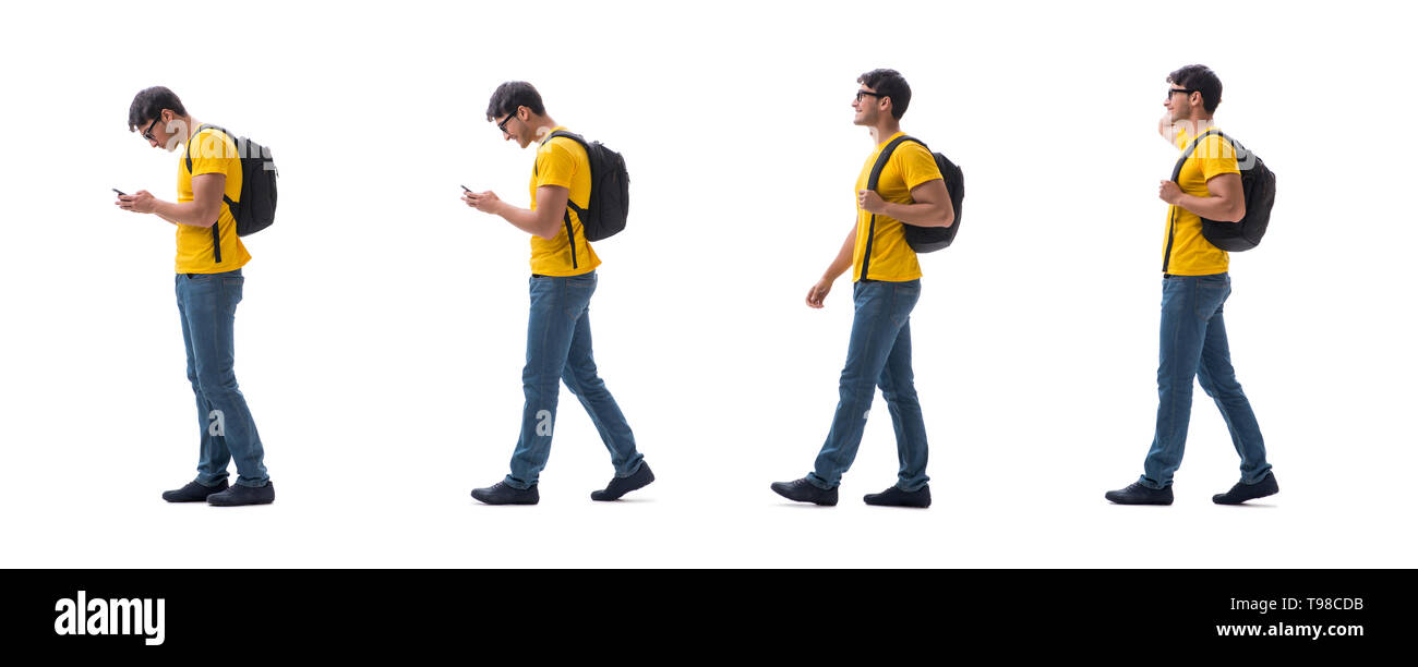 Student with backpack isolated on white Stock Photo - Alamy