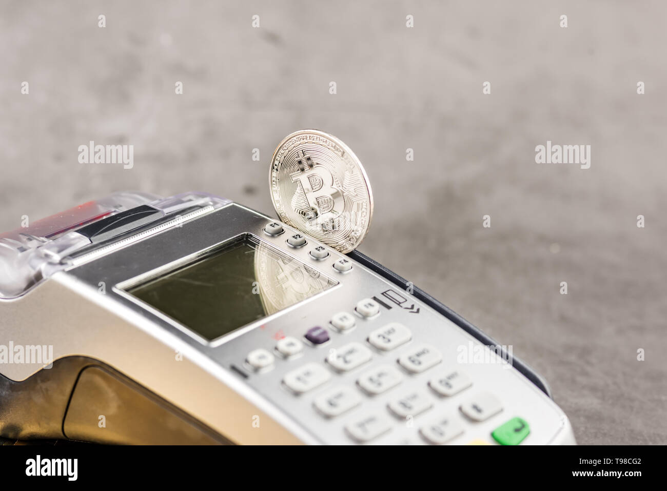 Virtual Money Cryptocurrency. Bitcoin accepted here. Bitcoin BTC Logo accept  payment by crypto currency. Digital money concept Stock Photo - Alamy