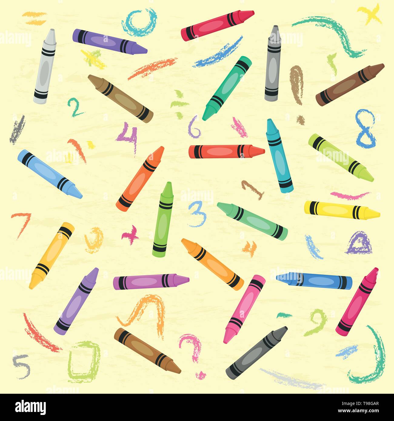 Crayon School Supplies Scribbles Doodle Seamless Repeat Pattern Vector illustration Stock Vector