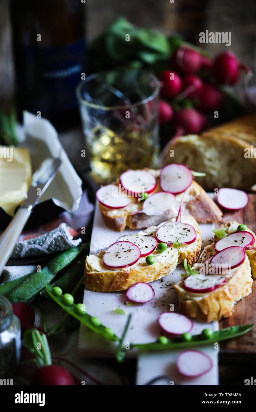 Butter and radish crostini Stock Photo Alamy