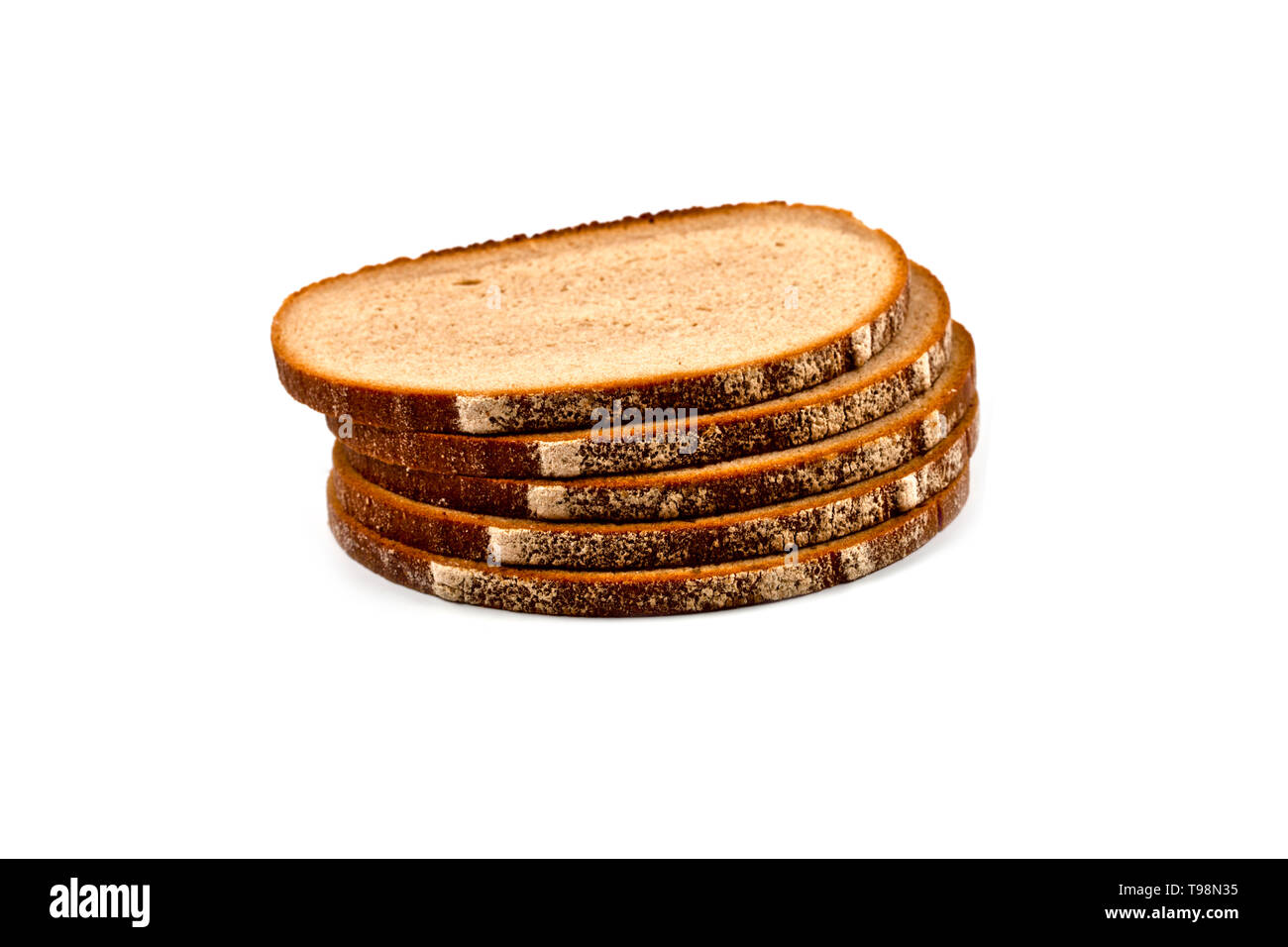Stack of five fresh baked bread slices isolated on white background ...