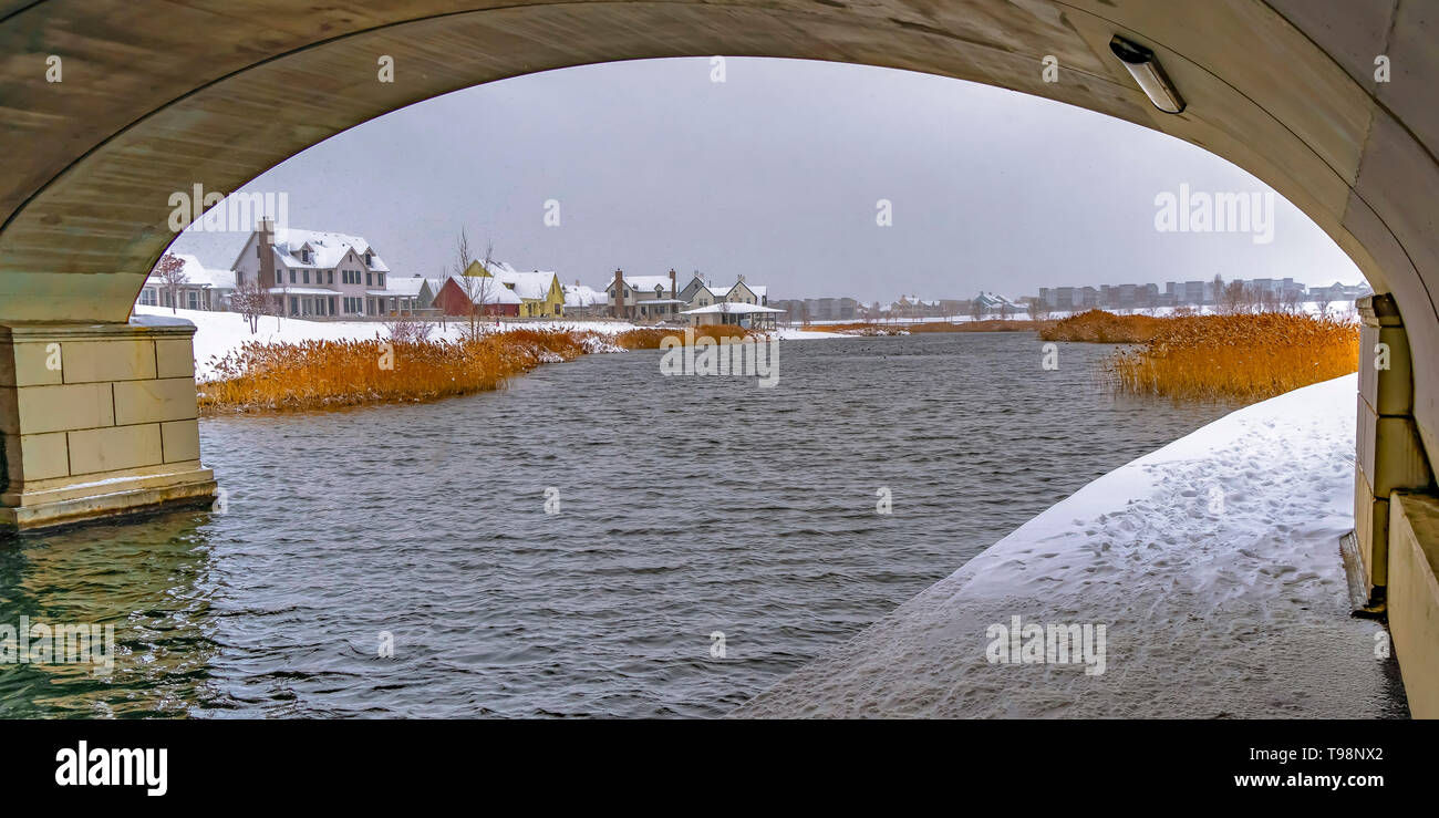 Trail under the arched bridge of Oquirrh Lake Stock Photo Alamy