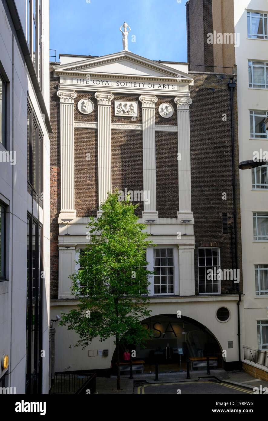 The entrance and façade of the Royal Society of Arts, John Adam Street, London, England, UK Stock Photo