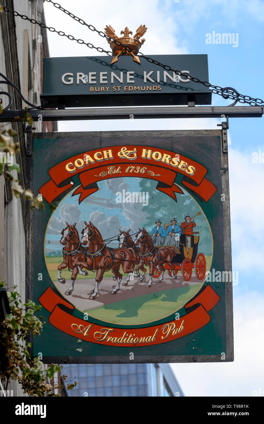 The Coach and Horses pub on junction of Great Marlborough Street and Poland Street, Soho, Westminster, London, England, UK Stock Photo