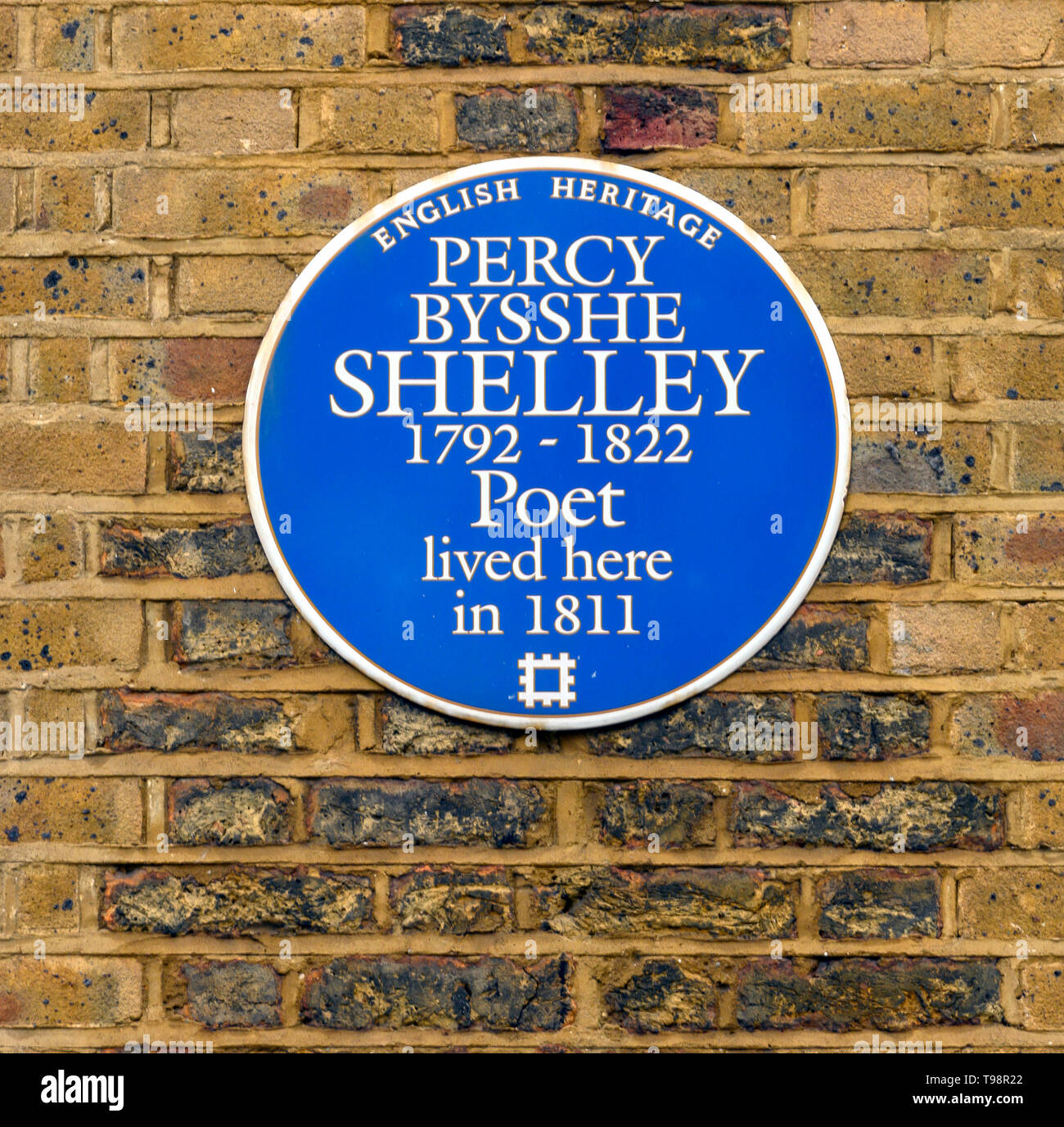 English heritage blue plaque at 15 Poland Street, Soho, London where the romantic poet Percy Bysshe Shelley (1792 - 1822).stayed in 1811 Stock Photo