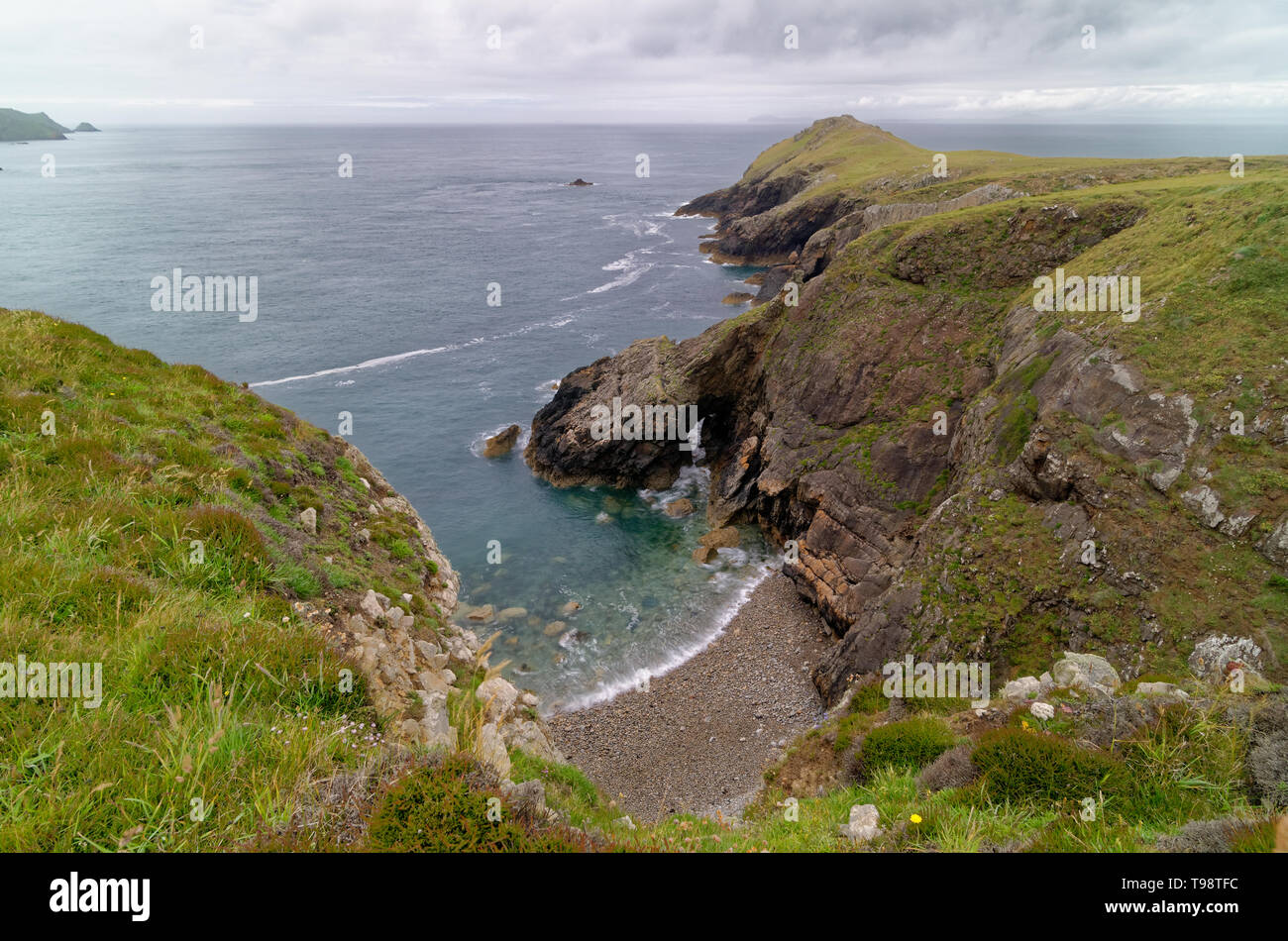Wooltack Point, as seen from the Marloes Sands coastal walk, part of the Pembrokeshire Coast Path in Wales Stock Photo