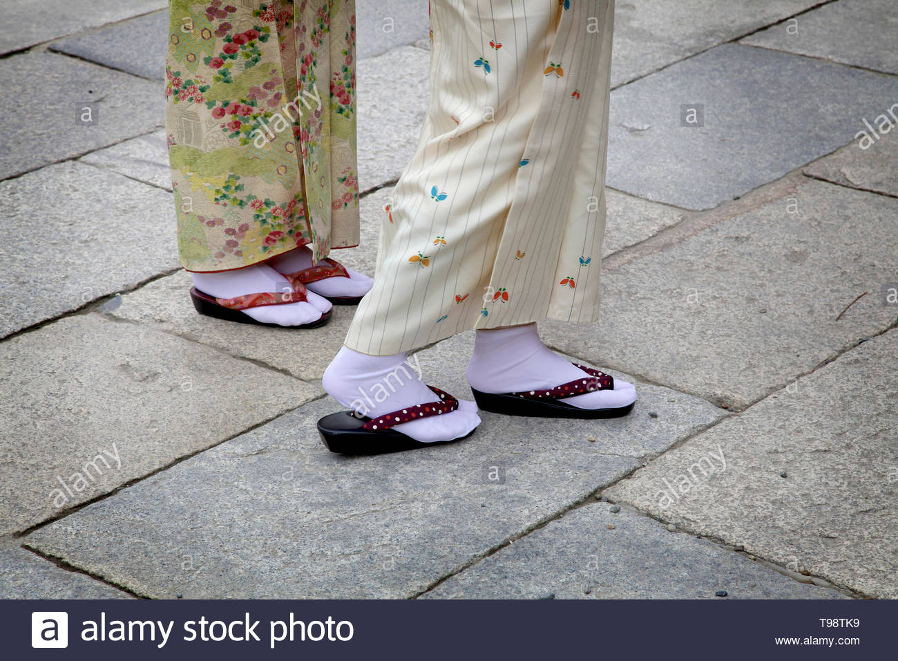 Women feet wearing geta, traditional 