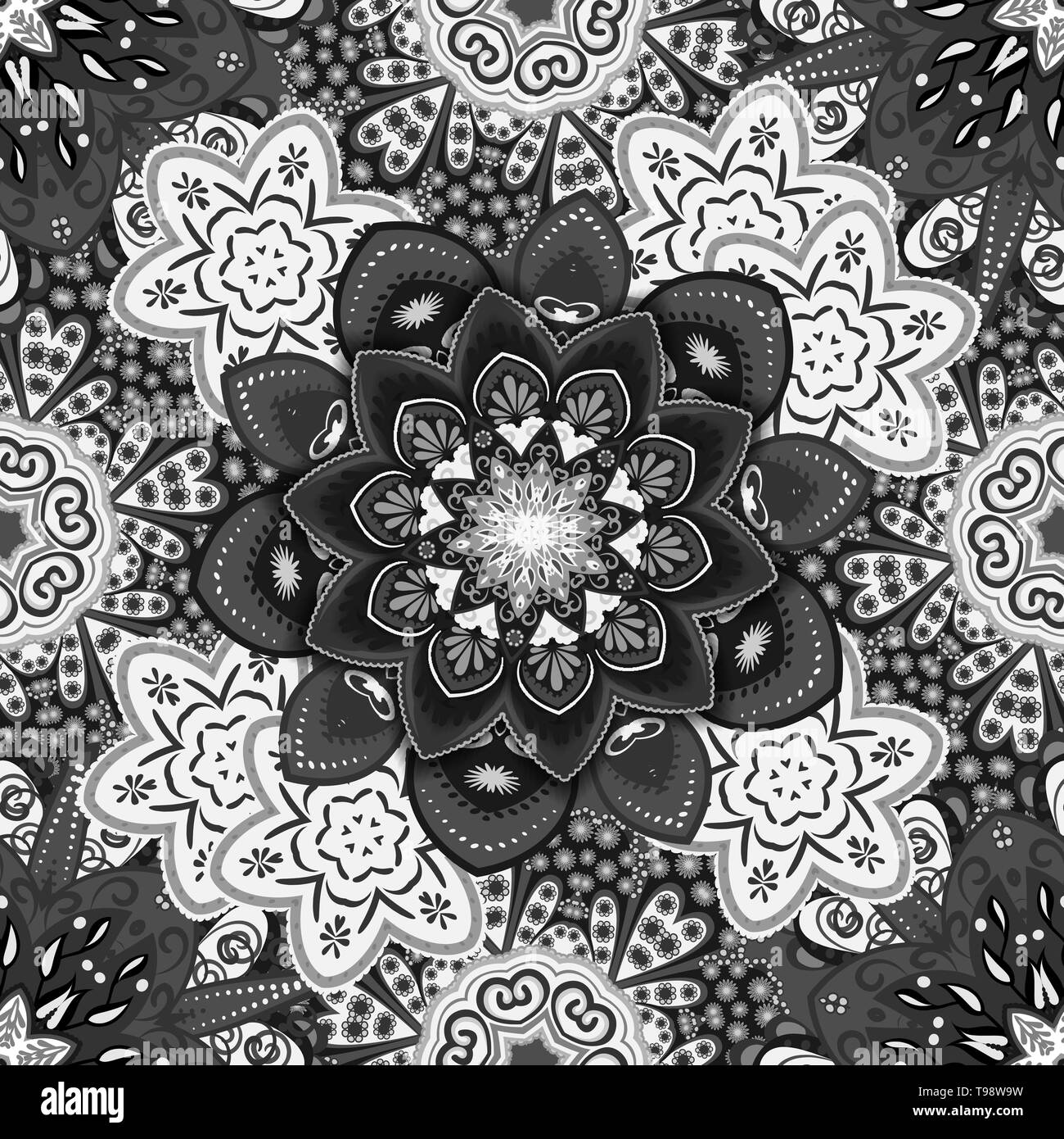 Ethnic floral seamless pattern with mandalas Stock Vector Image & Art ...