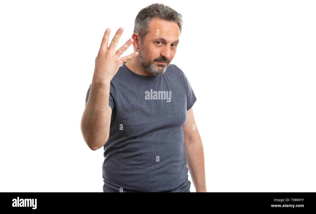 Male hand showing four fingers hi-res stock photography and images - Alamy
