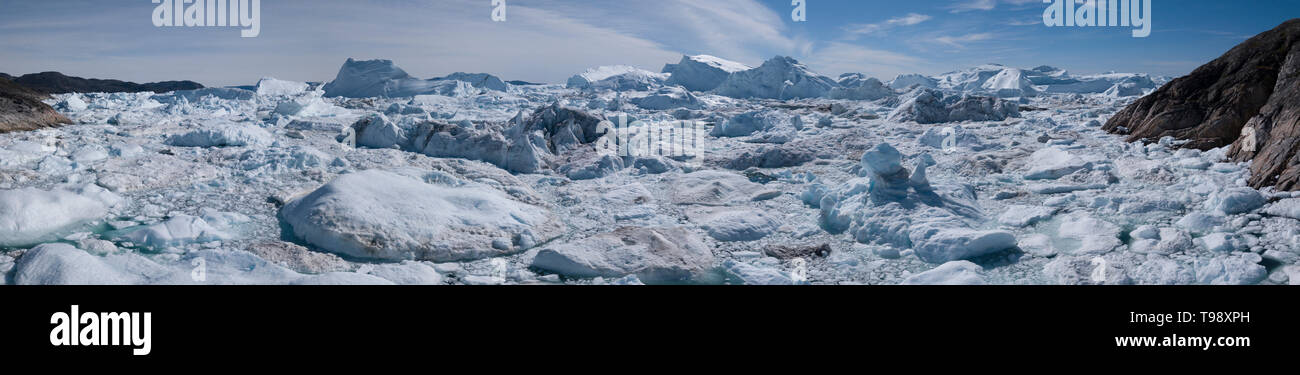 Icebergs in Disko Bay on Midsummer, Greenland Stock Photo
