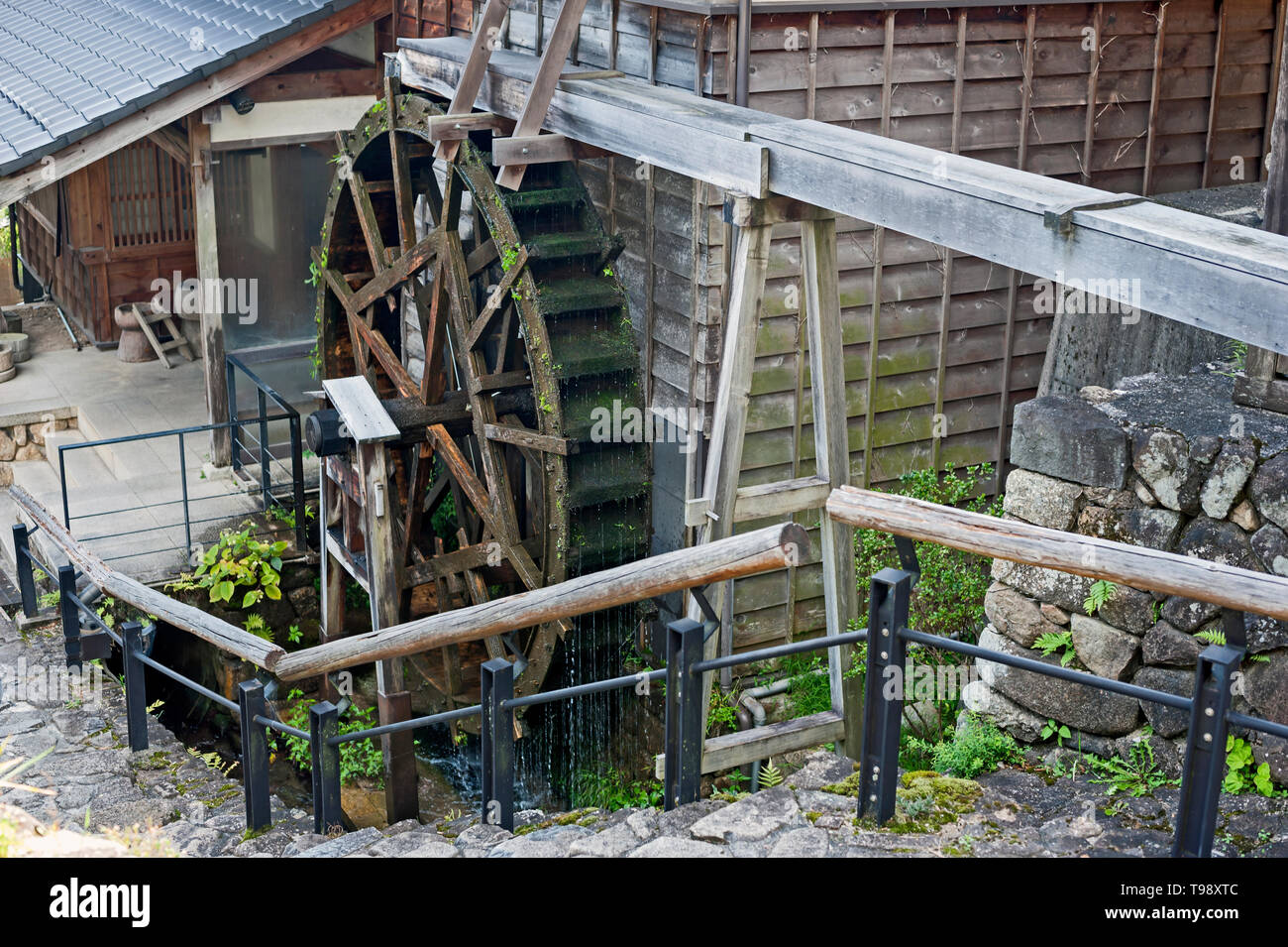 Wooden water wheel replica of Edo Period on Nakasendo route in Magome ...