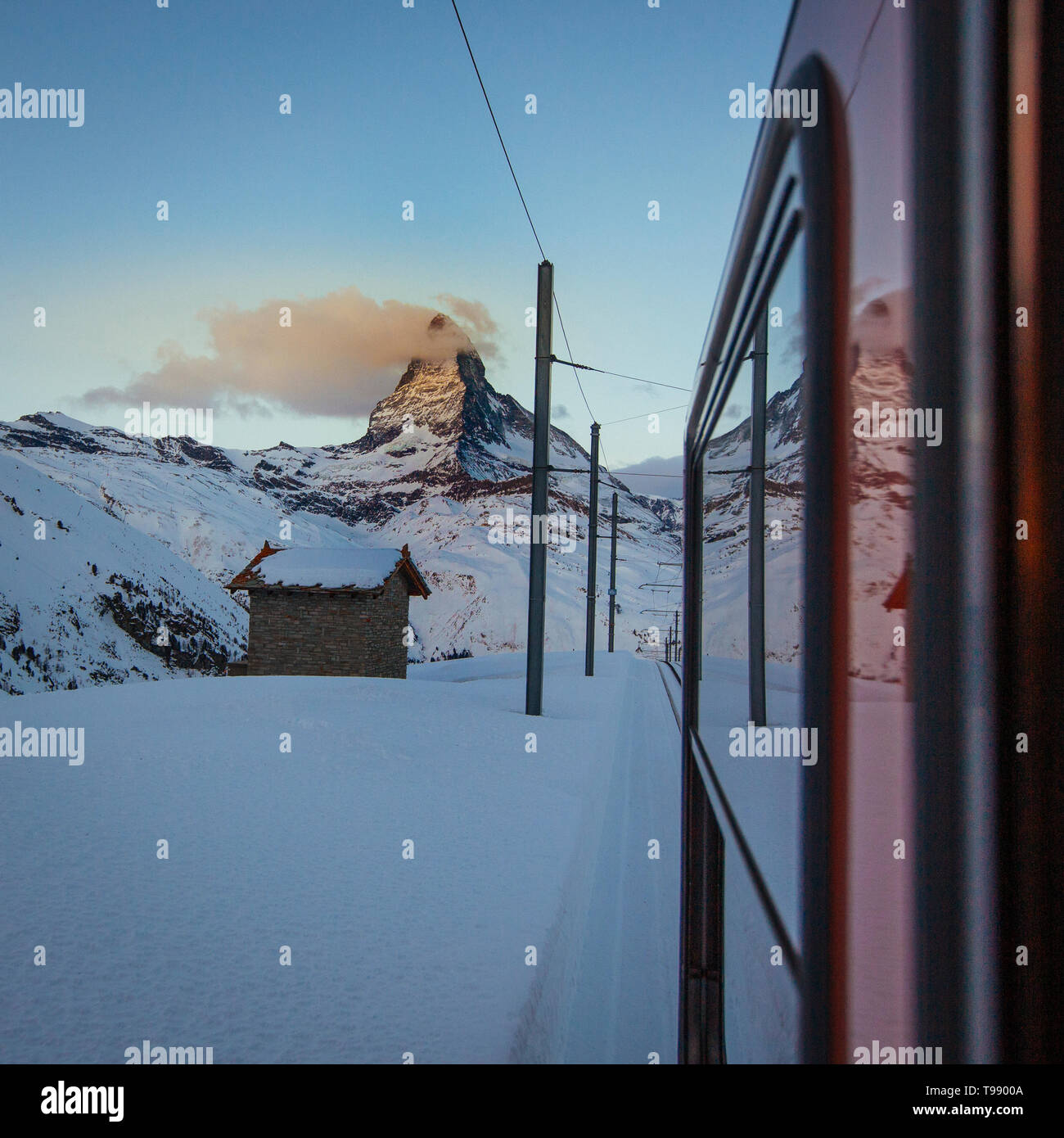 Gornergrat Railway on the Matterhorn, Zermatt, Switzerland Stock Photo