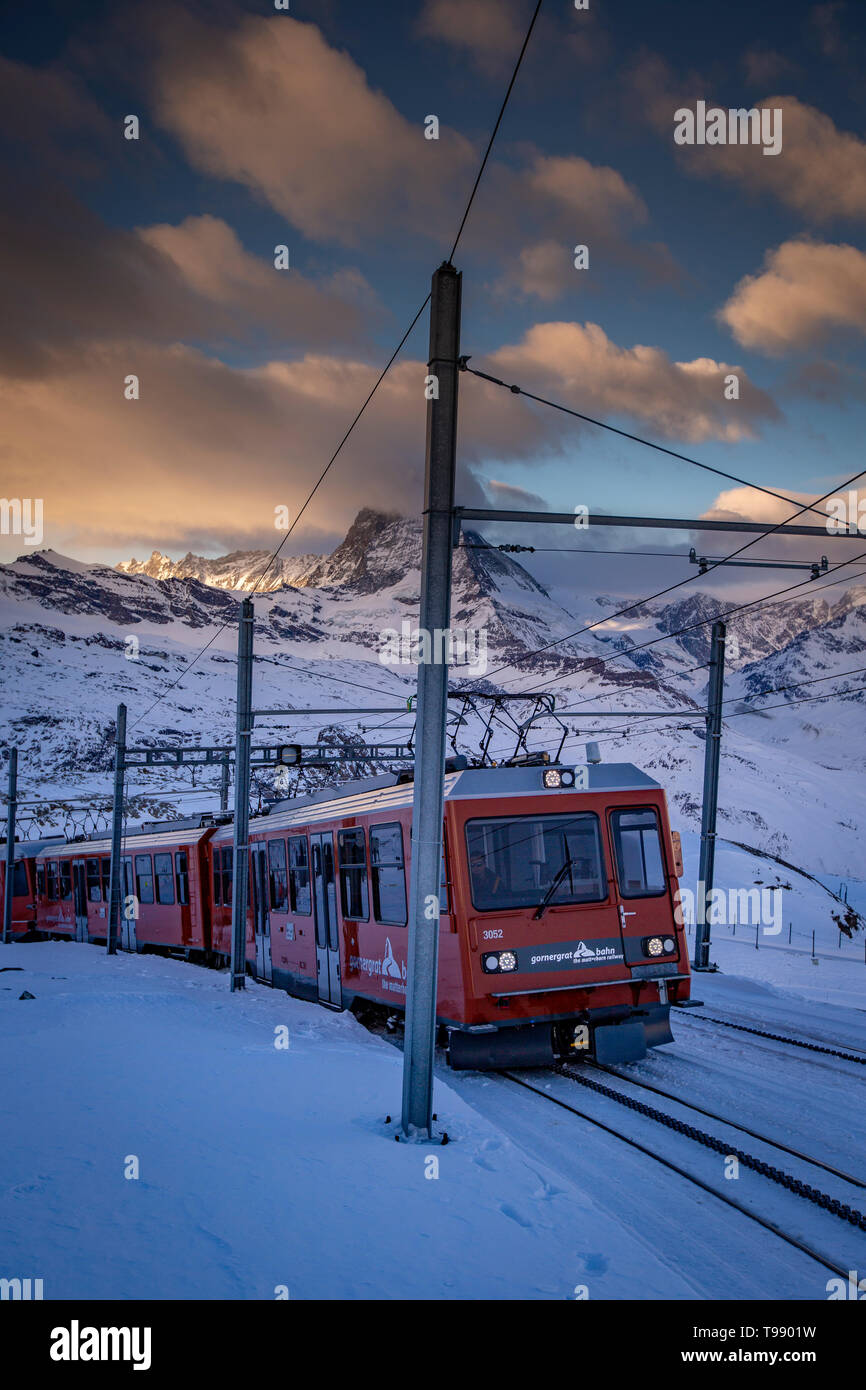 Gornergrat Railway on the Matterhorn, Zermatt, Switzerland Stock Photo