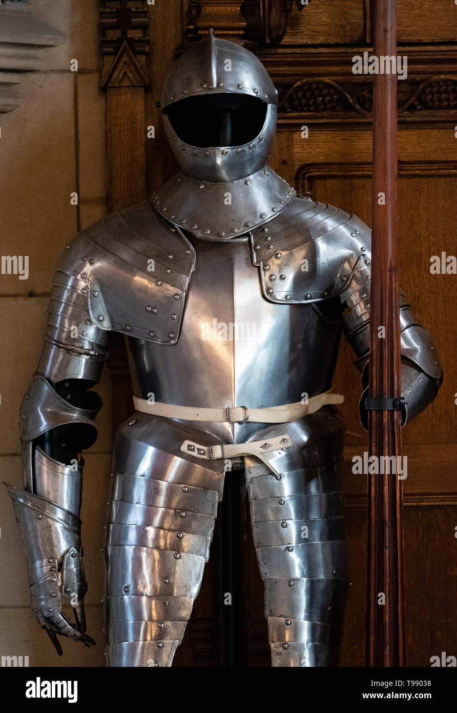 Suit of armour on display at  The Great Hall at Edinburgh Castle in Scotland, UK Stock Photo