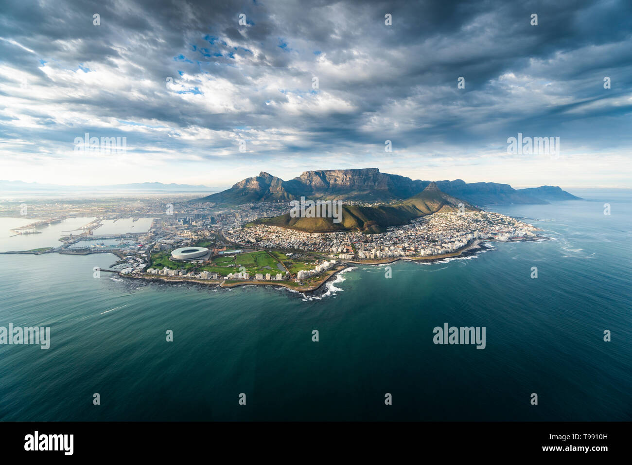 Cape Town with Lions Head and Table Mountain, South Africa Stock Photo