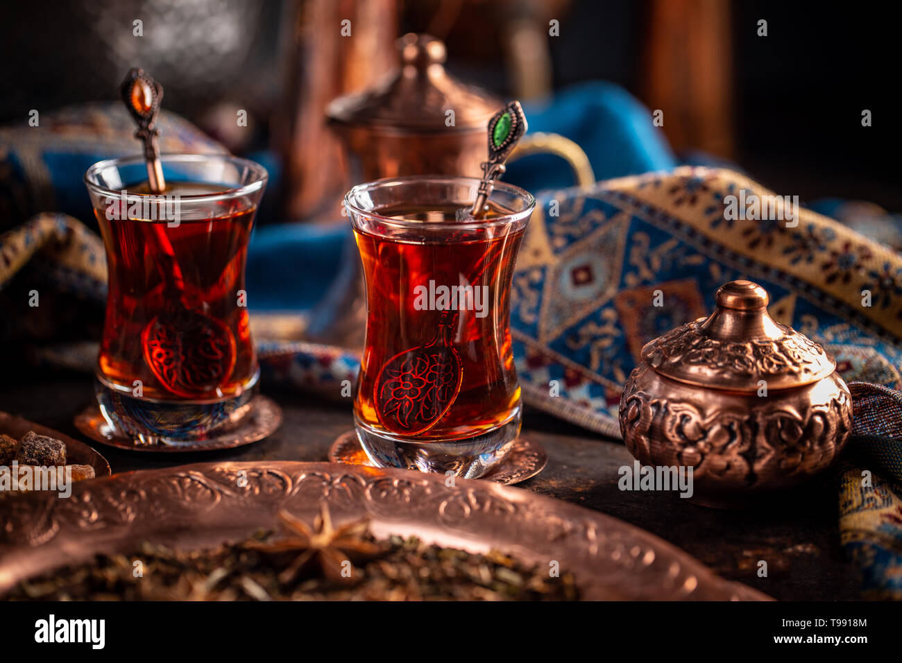 Black Turkish tea served on traditional table Stock Photo Alamy