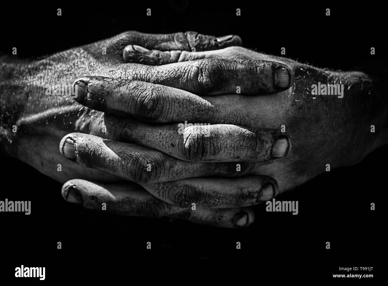 The hands of a steam engine engineer . Stock Photo