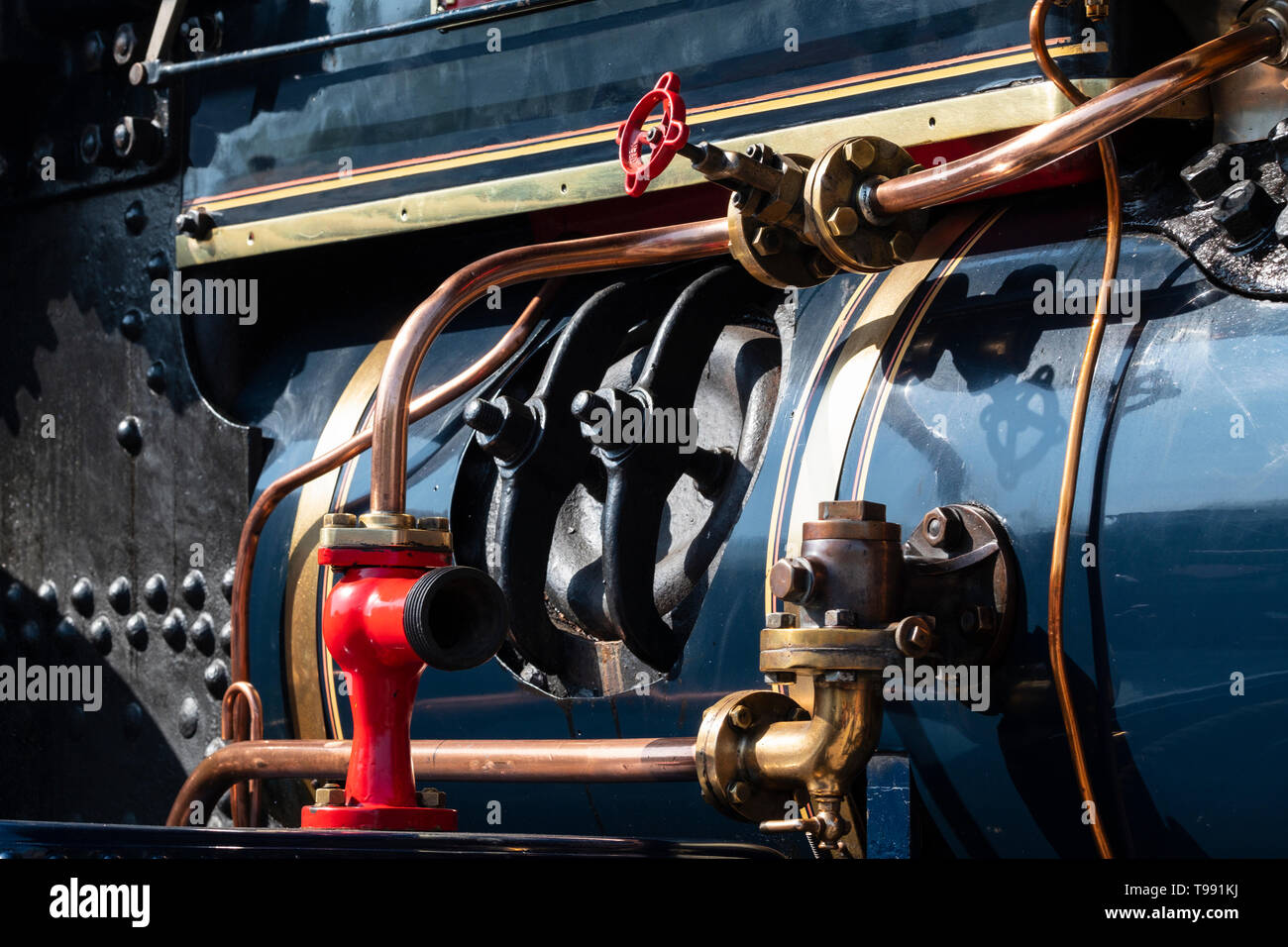 Details from the boiler and pipework of a steam engine Stock Photo - Alamy