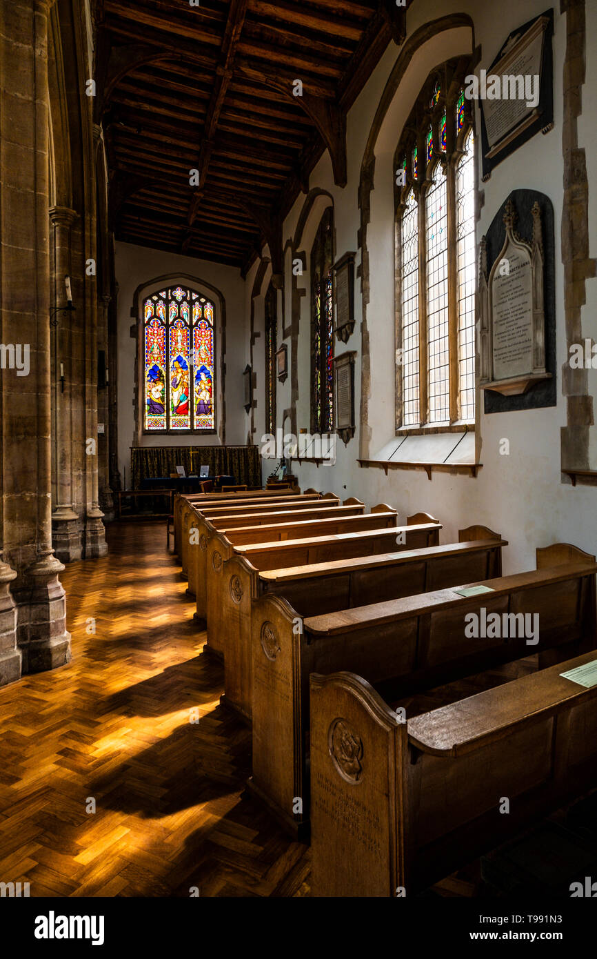 View of the south aisle in the interior of Dedham church. Stock Photo