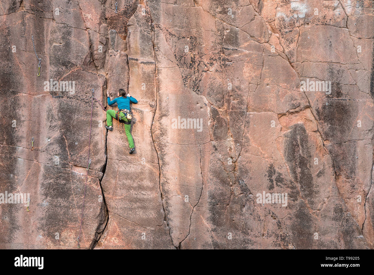 Climber in Seidelbruch at Rochlitzer Berg, Rochlitz, Saxony, Germany Stock Photo