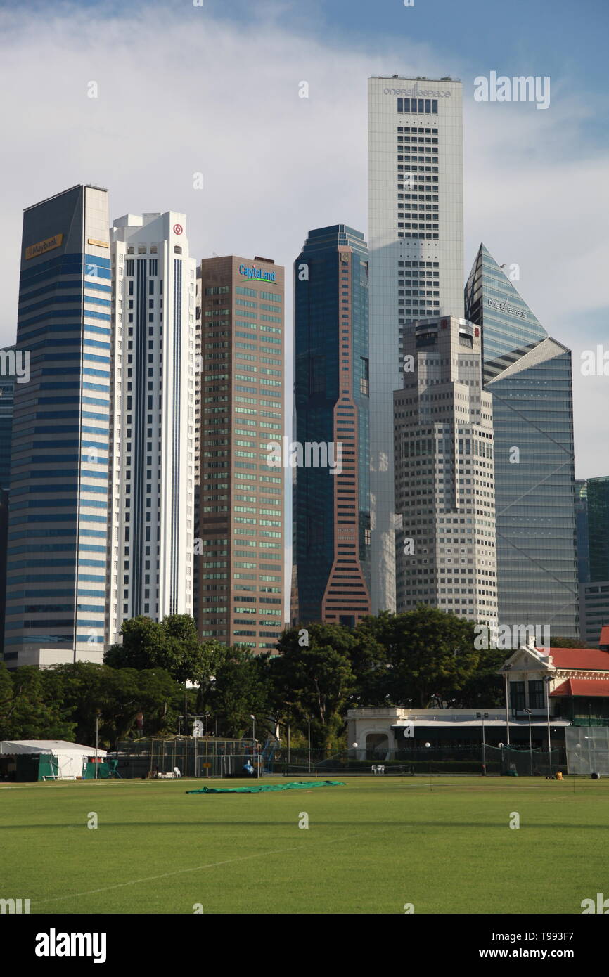 Padang Cricket Ground, Singapore,Padang Field. Singapore Cricket Club Stock Photo