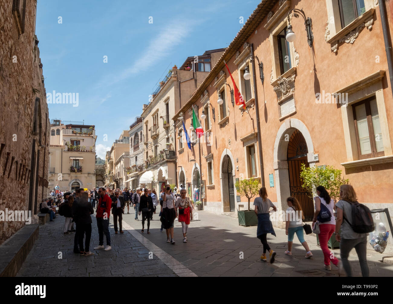 Corso Umberto pedestrian precinct, Taormina, Sicily. Stock Photo