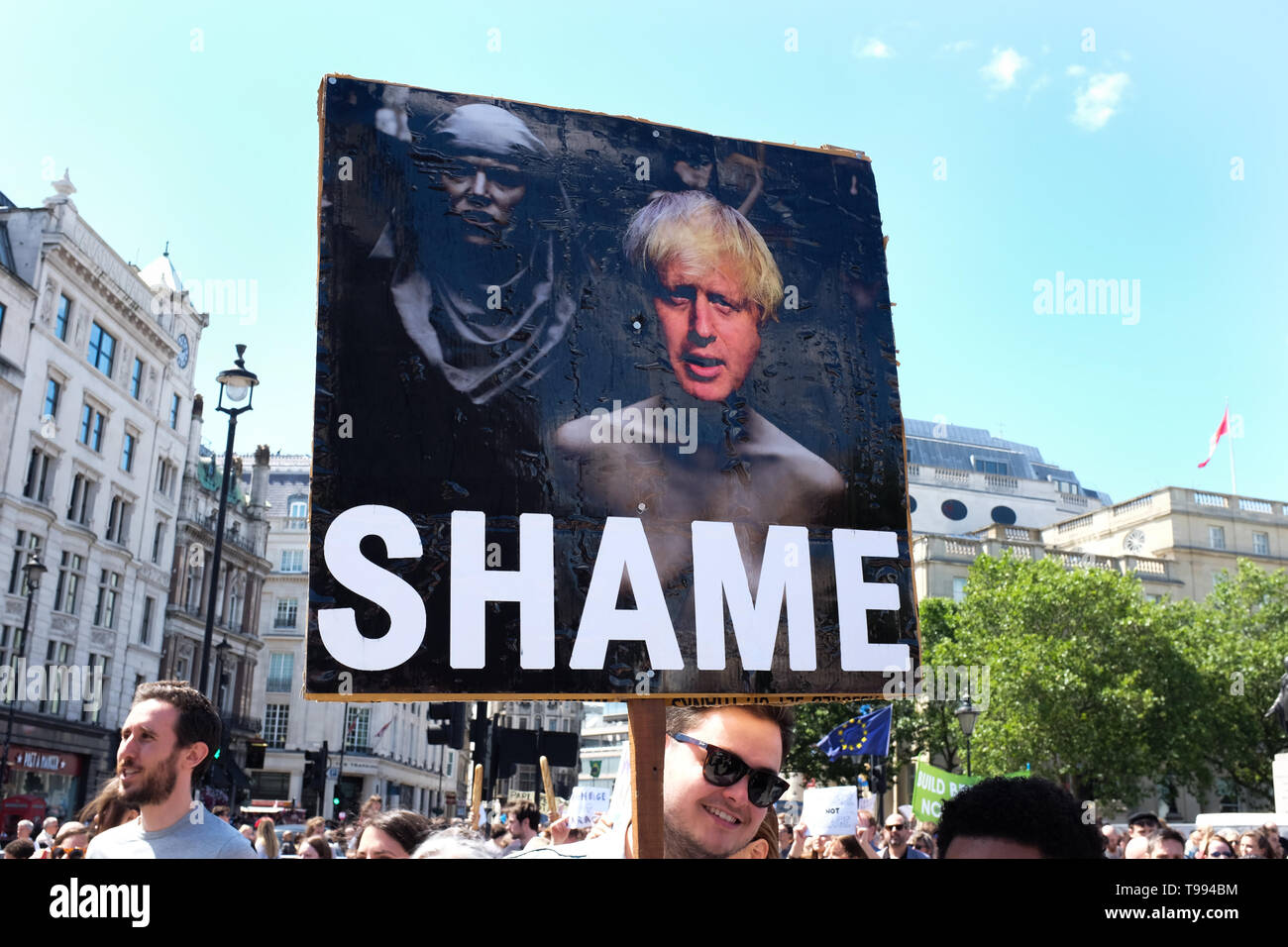 A sign at a rally in London showing British politician Boris Johnson. The anti-Brexit march took place on 2nd July, 2016. Stock Photo