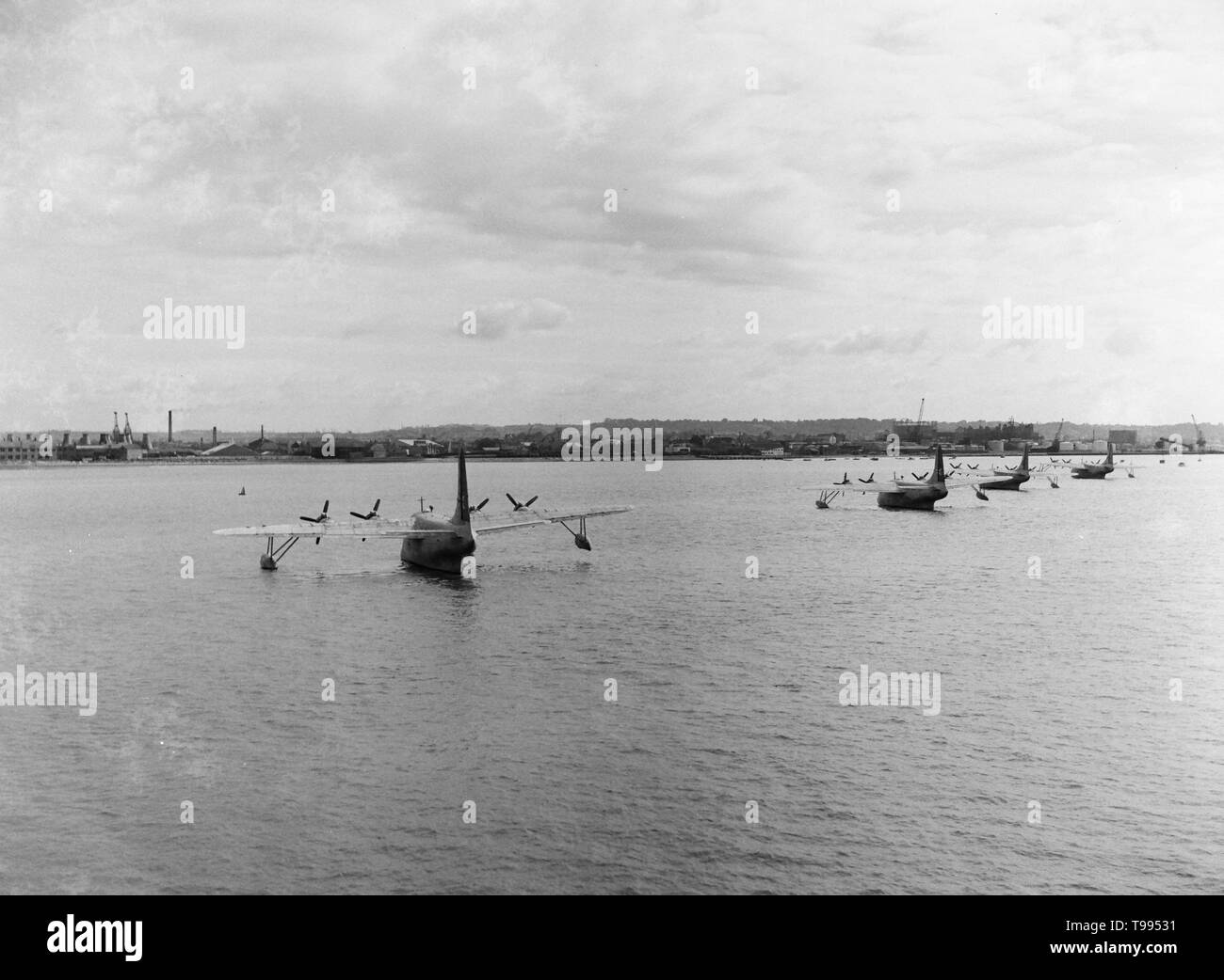 Four BOAC Short Sandringhams moored in Poole Harbour and awaiting their fate. Stock Photo