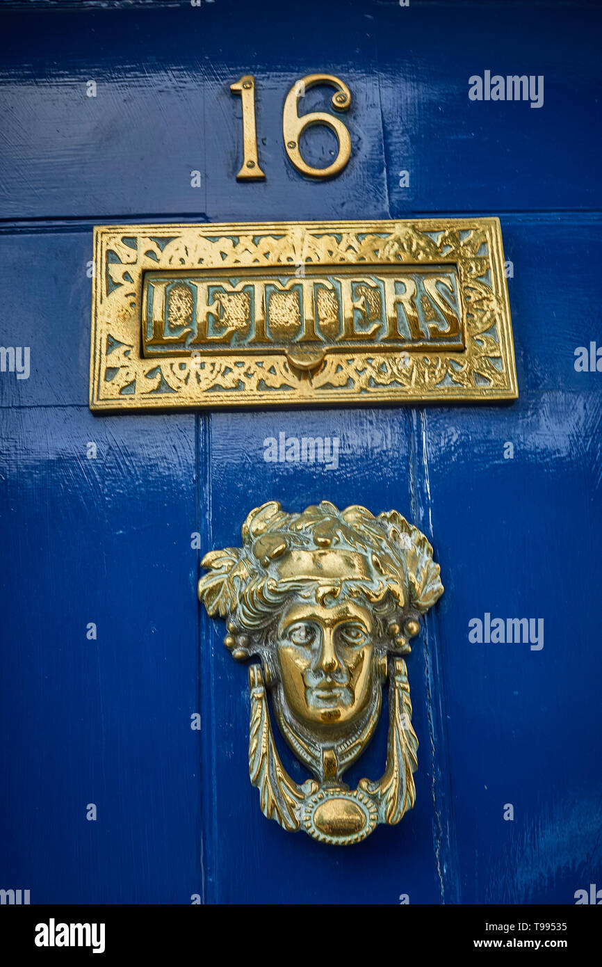 Brass door furniture in Alcester, vale of Evesham, England, United
