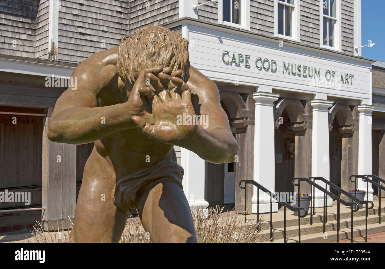 Outdoor sculpture frames the entrance of the Cape Cod Museum of Art - Dennis, Massachusetts, USA Stock Photo