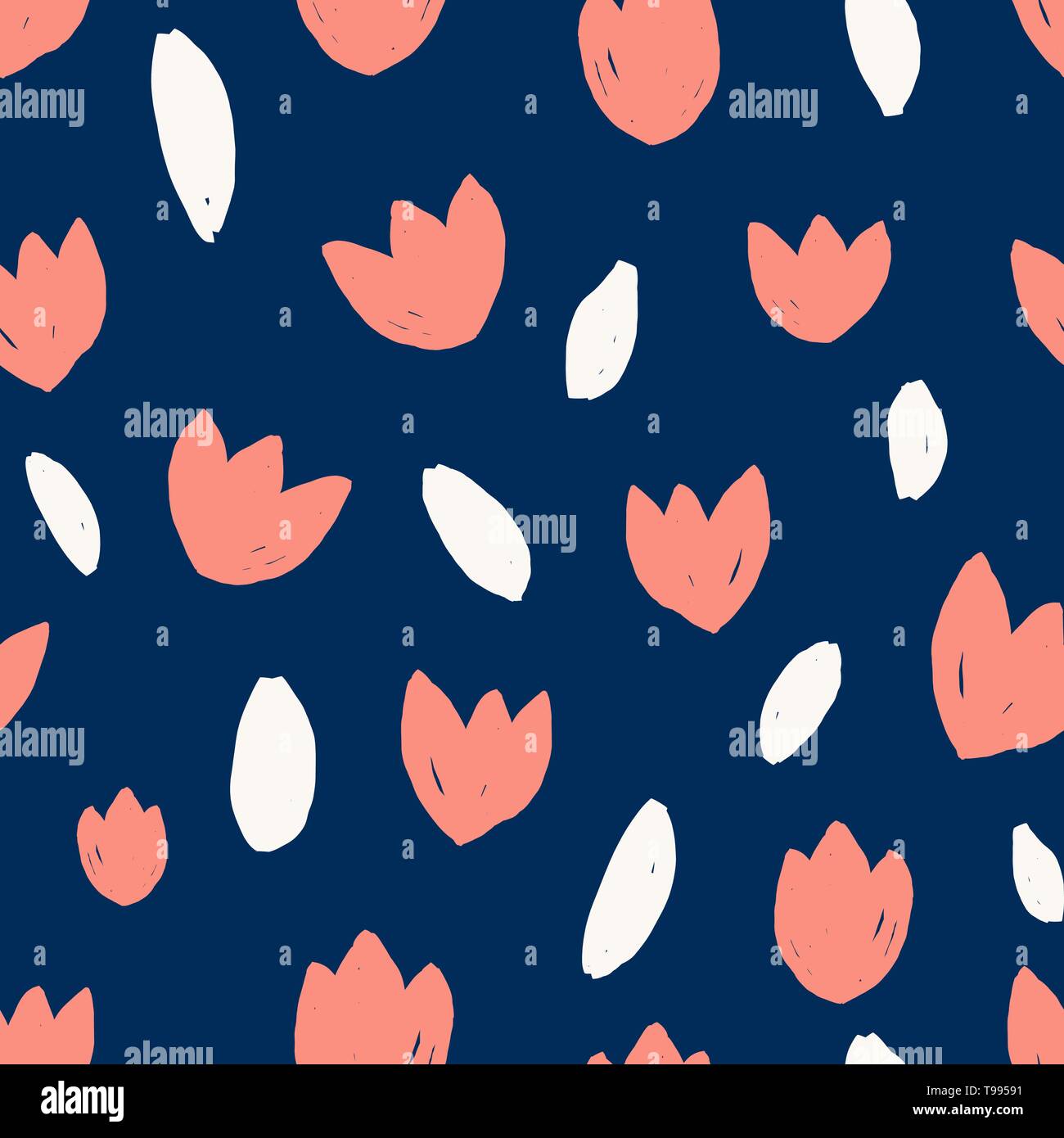 Seamless Repeating Pattern With Simple Leaf And Tulip Floral Shapes In Coral And White On Dark Blue Background Cute Colorful Floral Texture Fabric W Stock Vector Image Art Alamy
