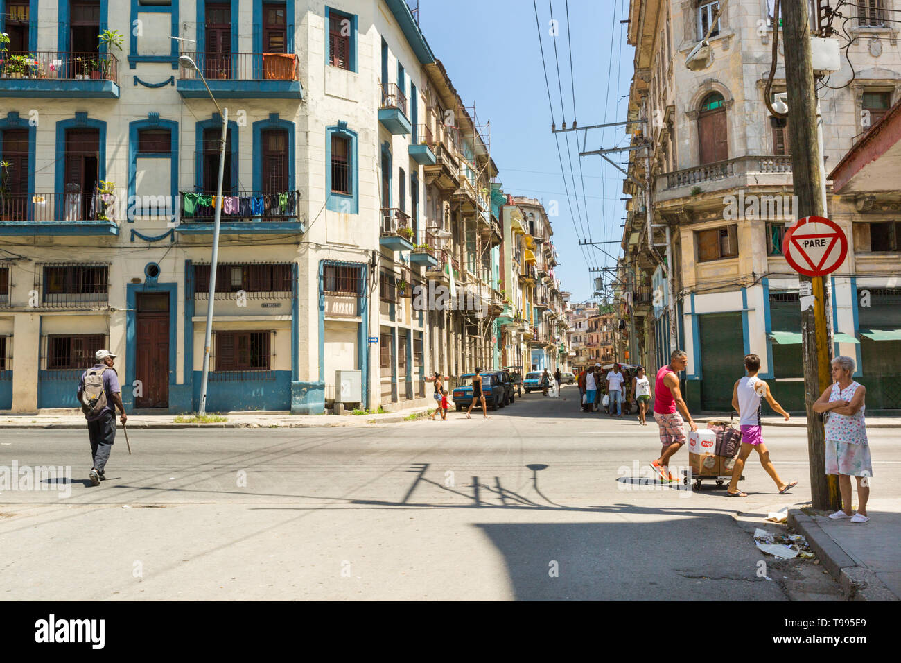 Typical street scene and local people in the Centro district of Havana, Cuba Stock Photo