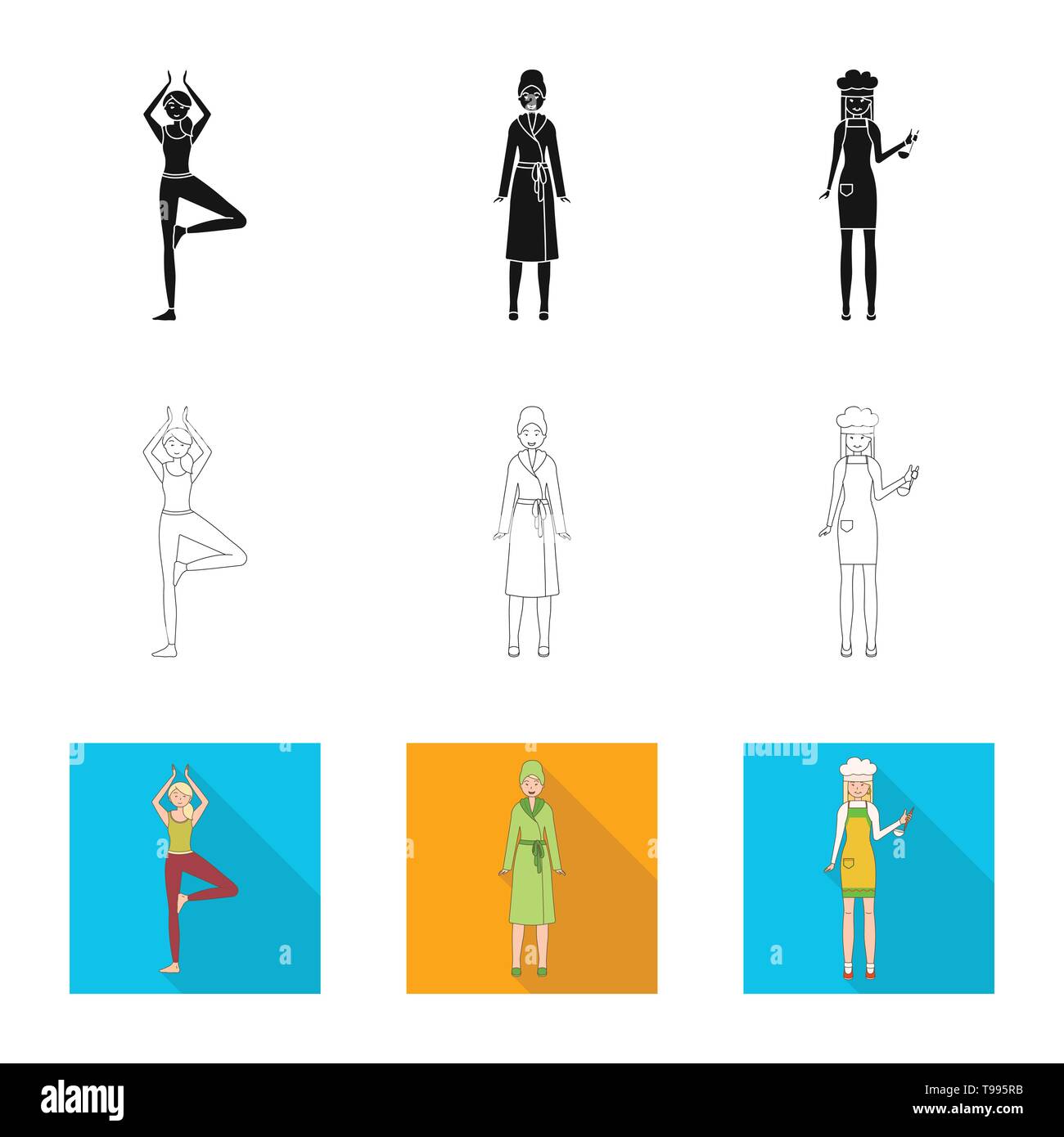 Vector illustration of posture and mood icon. Set of posture and female ...